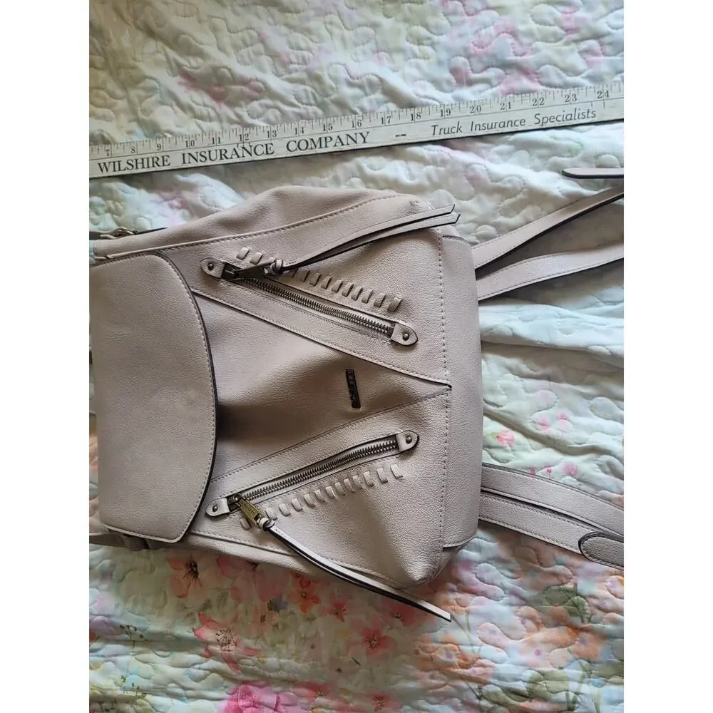 Rosetti Taupe Beige Faux Leather Backpack Purse Dual Zip Pockets